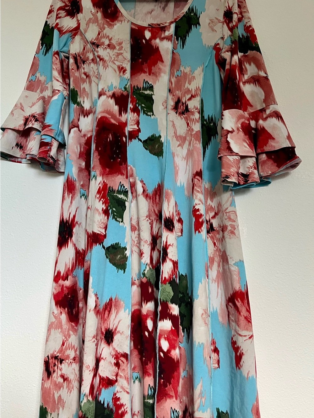 Sami & Jo Sky Blue Dress with Red Floral Print